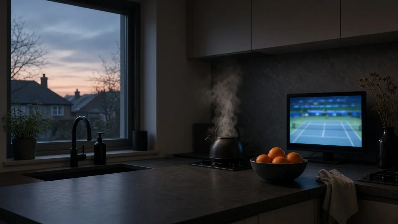 IPTV Camera tennis match on a kitchen TV in the UK.